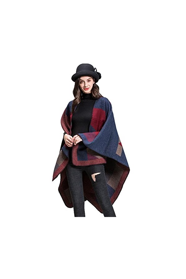 MEOKEY Poncho Femme Oversize Bloc de Couleur Épaissie Elégant Châle Cape Hiver 130x150cm