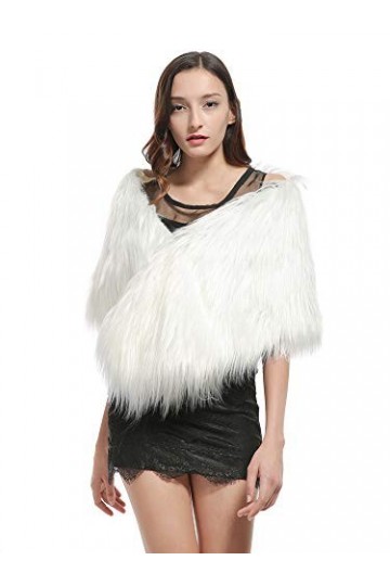 NICEYEA Châle en fausse fourrure pour femme, longue cape dhiver, écharpe de mariage, écharpe de mariage pour lhiver, blanc,