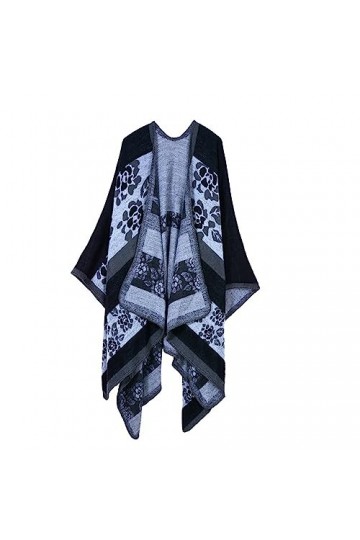 AXZDTH Écharpe pour femme - Poncho vintage - Couleur bloquante - Poncho ouvert à lavant - Couverture dhiver élégante - Pour