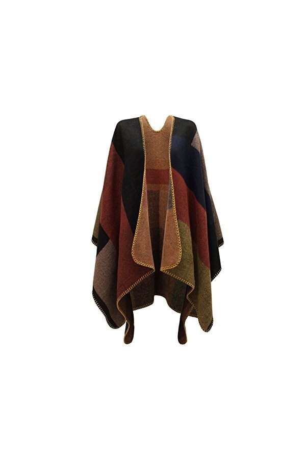 Chaos Theory - Poncho pour femme à carreaux en tricot pour lhiver en tartan écossais - multicolore - Taille Unique
