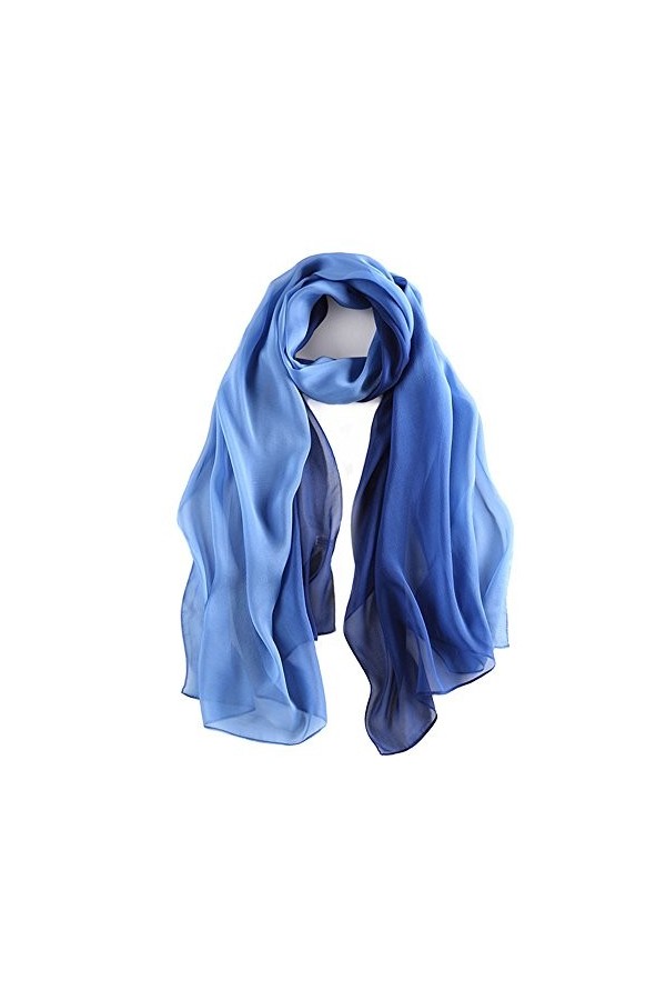 Foulard Femme Écharpe 100% Soie Grande Chale Légère Etole Elégante Silk Cadeau XXL 175 x 65cm Ginkgo blanc 