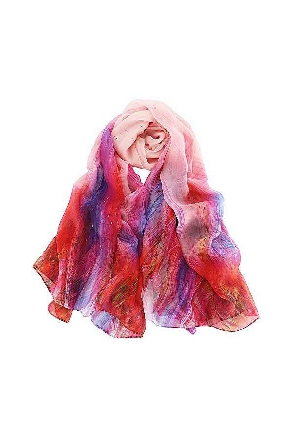 Foulard Femme Écharpe 100% Soie Grande Chale Légère Etole Elégante Silk Cadeau XXL 175 x 65cm Ginkgo blanc 