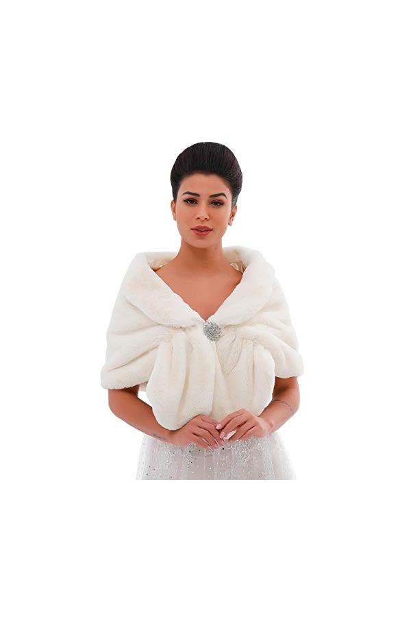 Ushiny Écharpe de mariage en fausse fourrure pour femme - Noir - taille libre