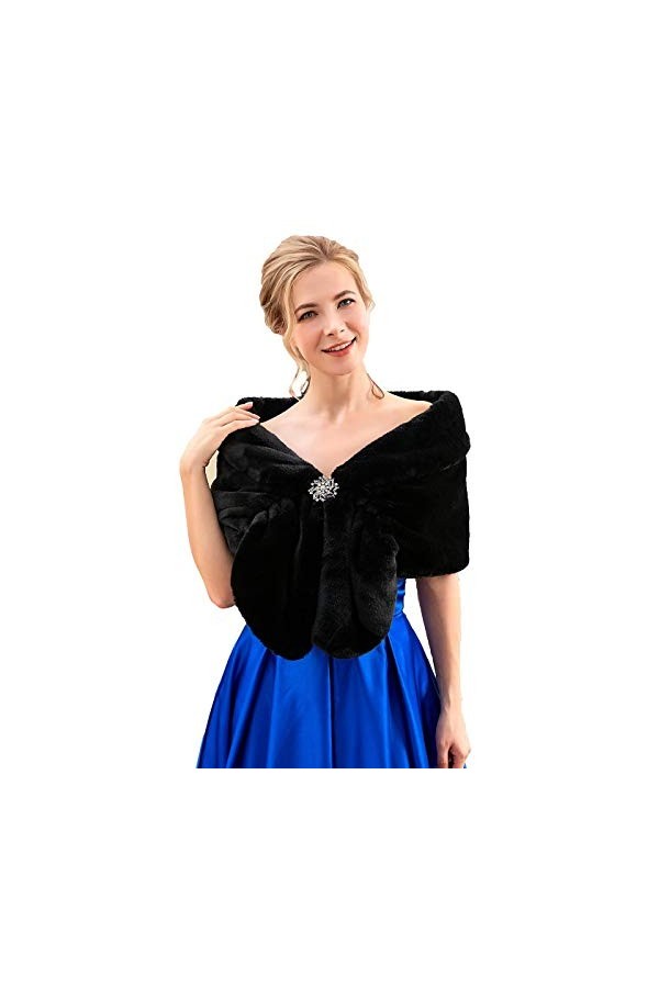 Ushiny Écharpe de mariage en fausse fourrure pour femme - Noir - taille libre