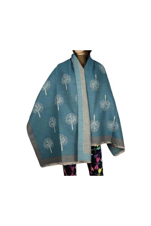 Écharpe dhiver pour femme, motif arbre de vie, cachemire doux au toucher, réversible, châle pashmina, écharpes, couverture, 