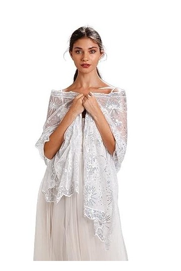 Central Chic Châle pashmina blanc avec paillettes argentées étoiles et lunes pour les mariages dhiver et les fêtes de Noël, 