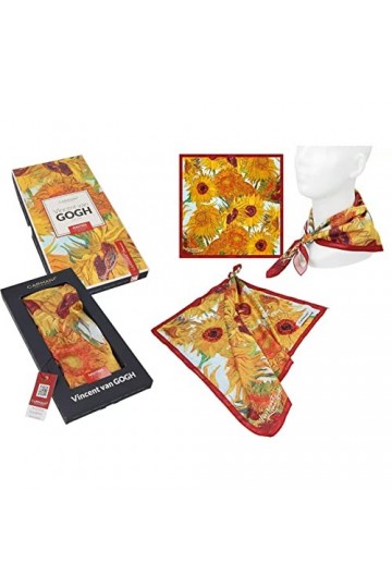 CARMANI - Foulard tendance pour femme avec Vincent van Gogh, tournesols, 90 x 90 cm, multicolore, 90X90 cm