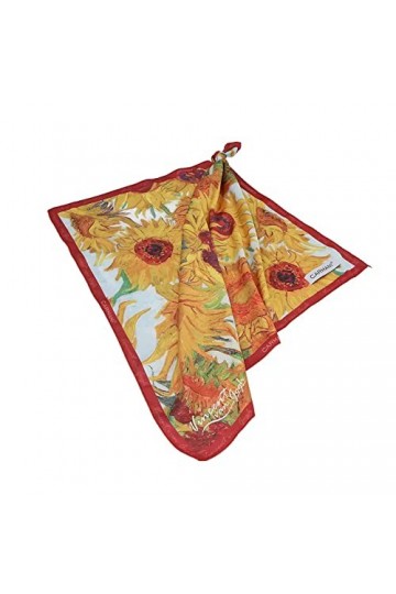 CARMANI - Foulard tendance pour femme avec Vincent van Gogh, tournesols, 90 x 90 cm, multicolore, 90X90 cm