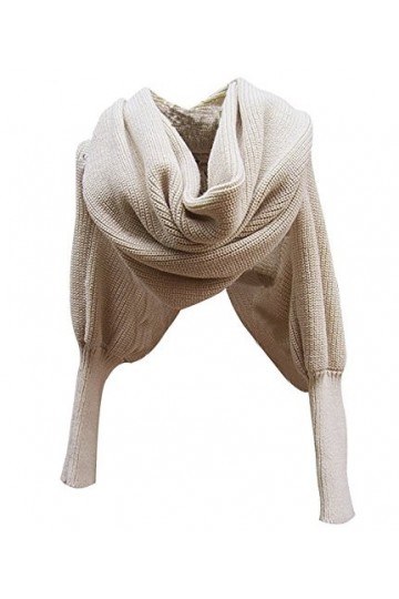 TININNA Mode Féminine Écharpe avec des Manches Tricotée en Grosse Maille Chaude pour Femme Plusieurs Couleurs Beige