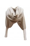 TININNA Mode Féminine Écharpe avec des Manches Tricotée en Grosse Maille Chaude pour Femme Plusieurs Couleurs Beige