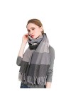 DORRISO Mode Femme Écharpe Grand Tartan Echarpe Châle Automne Hiver Écharpe Grand Plaid Pashmina Écharpe Châle Wrap Gris