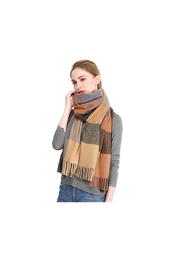 DORRISO Mode Femme Écharpe Grand Tartan Echarpe Châle Automne Hiver Écharpe Grand Plaid Pashmina Écharpe Châle Wrap Gris
