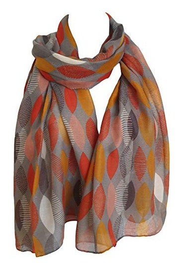 GlamLondon Foulard pour femme avec imprimé de grandes feuilles. - Gris - Large