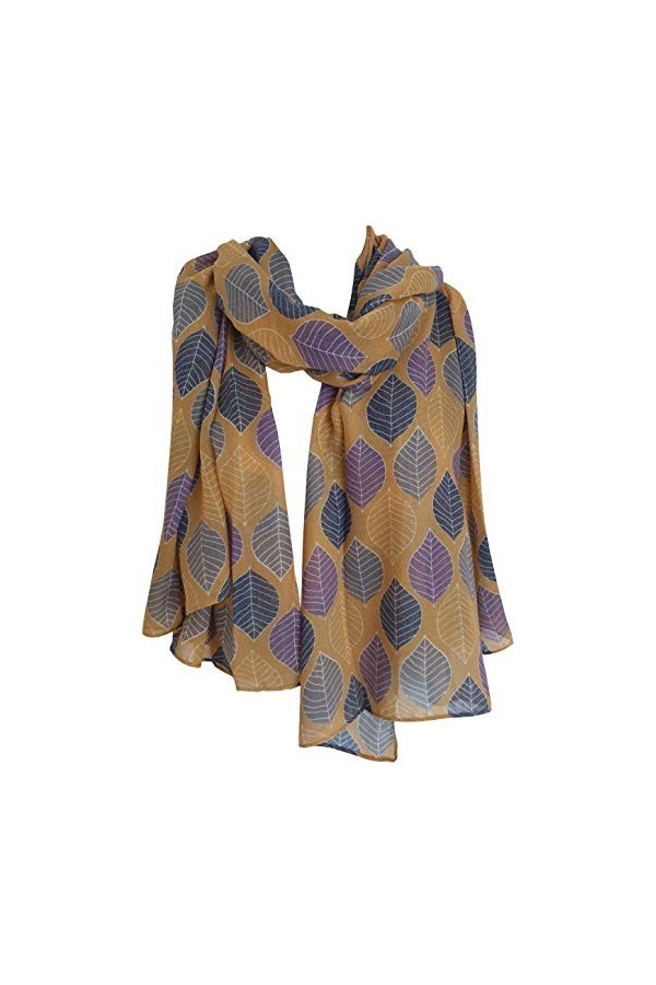 GlamLondon Foulard pour femme avec imprimé de grandes feuilles. - Gris - Large