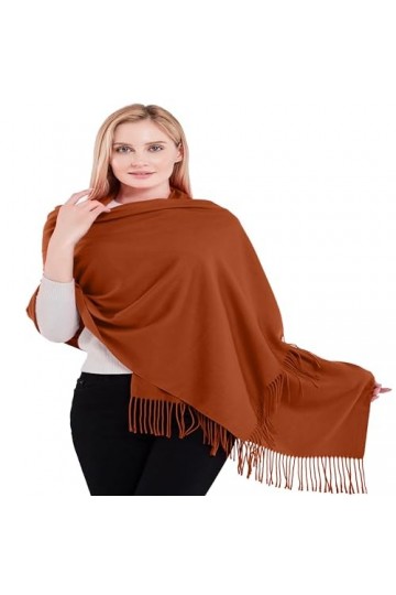 CJ Apparel Pashmina Châle épais en coton mélangé de couleur unie, terre cuite, taille unique