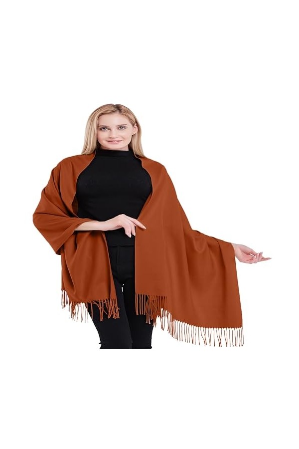 CJ Apparel Pashmina Châle épais en coton mélangé de couleur unie, terre cuite, taille unique