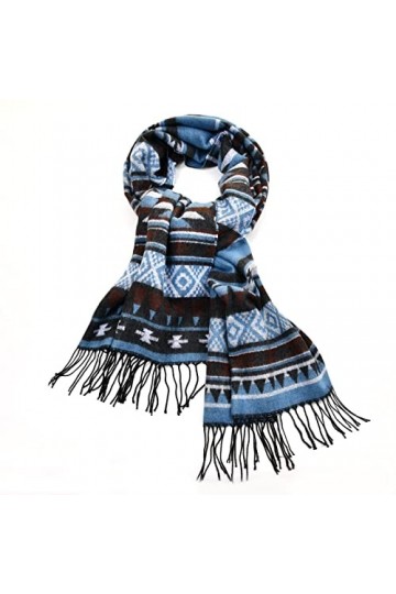 Neverless® Écharpe tricotée pour femme avec teneur en laine Motif ethnique Écharpe hiver automne long, Écharpe en laine Aztec