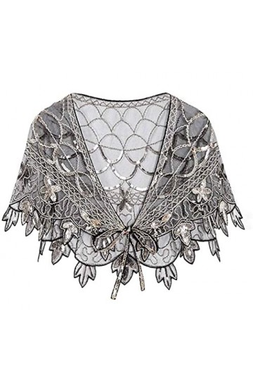 Cape de soirée années 1920 avec perles et paillettes, Noir/doré, taille unique