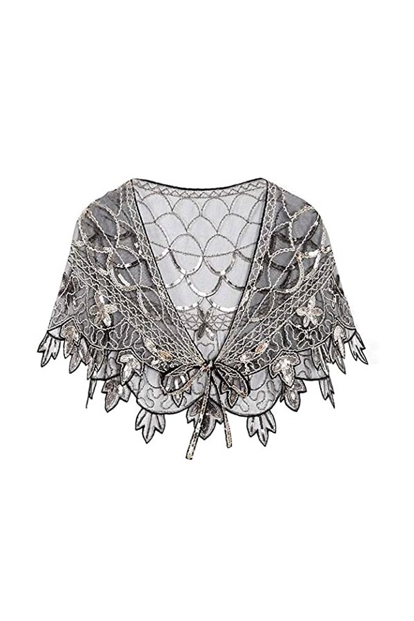 Cape de soirée années 1920 avec perles et paillettes, Noir/doré, taille unique