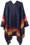Shmily Girl Femme Cape Poncho Extra Large écharpe Châle Blanket Poncho Automne Hiver One Size, Rayé/Bleu Marine 