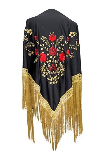 La Senorita Foulard Ceinture Chale De Danse Flamenco Broderie noir rouge dor Frange dor Large