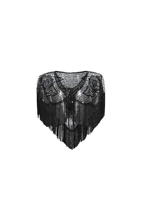 Coucoland Womens 1920s Shawl Sequin Beaded Art Deco Evening Cape Vintage Shawl Wraps Or noir 