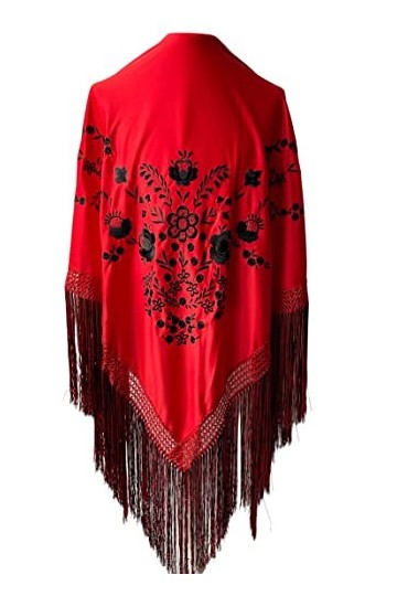 La Senorita Foulard Ceinture Chale De Danse Flamenco Broderie rouge noir Frange noir rouge double Large