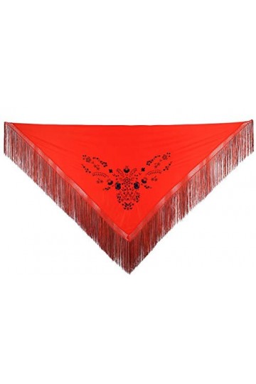 La Senorita Foulard Ceinture Chale De Danse Flamenco Broderie rouge noir Frange noir rouge double Large