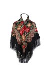 Gudessly Écharpe traditionnelle pour femme - Châle à franges - Style rétro - Imprimé floral, noir, taille unique