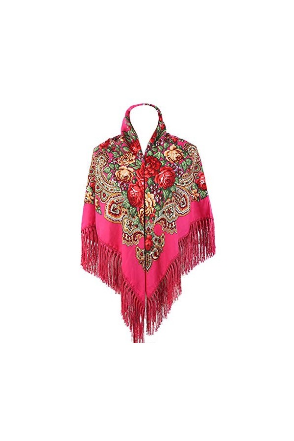 Gudessly Écharpe traditionnelle pour femme - Châle à franges - Style rétro - Imprimé floral, noir, taille unique