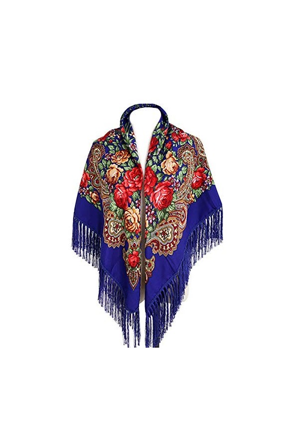 Gudessly Écharpe traditionnelle pour femme - Châle à franges - Style rétro - Imprimé floral, noir, taille unique