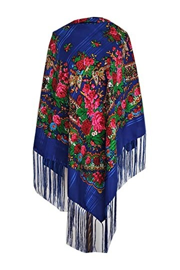 Generic Grand foulard pour femme avec cachemire et fleurs, avec franges, étole de qualité supérieure - 115 cm x 115 cm, bleu