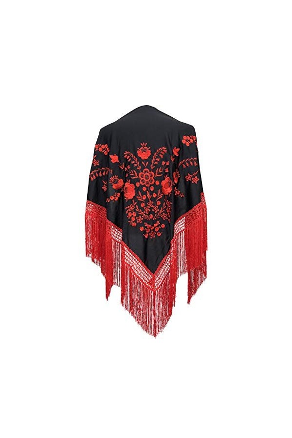 La Senorita Foulard Ceinture Chale De Danse Flamenco Broderie noir rouge Franges rouge Large