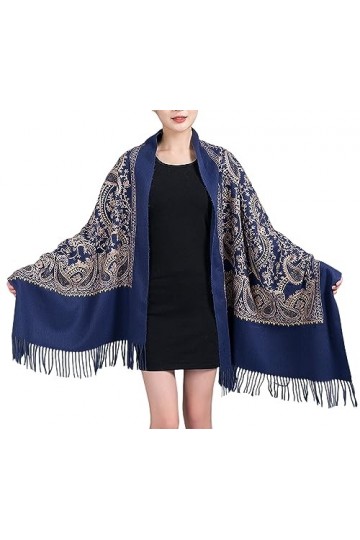 GFM® EMBSHL-A Châle en laine texturée, cachemire brodé, automne-hiver - bleu marine - EMBSHL-4 ghnl 