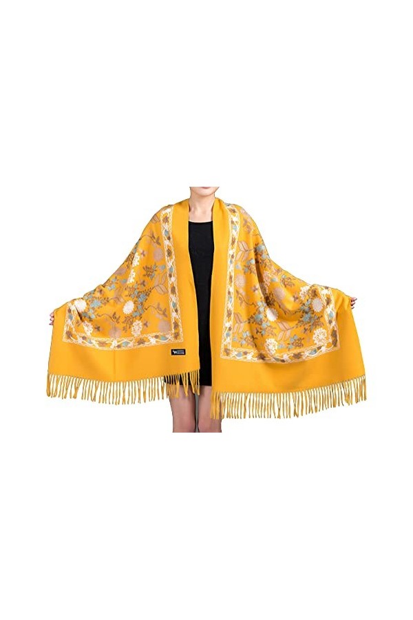 GFM® EMBSHL-A Châle en laine texturée, cachemire brodé, automne-hiver - moutarde - EMBSHL-2 mtd 