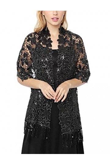 Châle élégant à paillettes pour femme pour mariage, demoiselle dhonneur, mariage, Noir , L