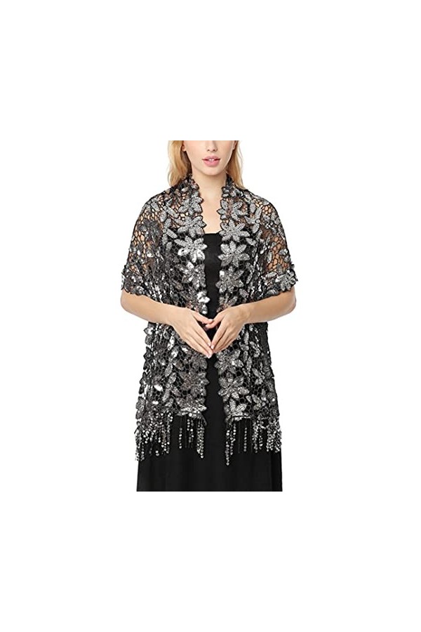 Châle élégant à paillettes pour femme pour mariage, demoiselle dhonneur, mariage, Noir , L