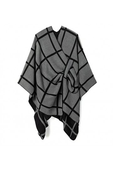 Villand Châle pour femmes Cap Poncho Cardigan avant Ouvert avec Ceinture et sac Cadeau pour l’Automne Hiver, Noir Gris