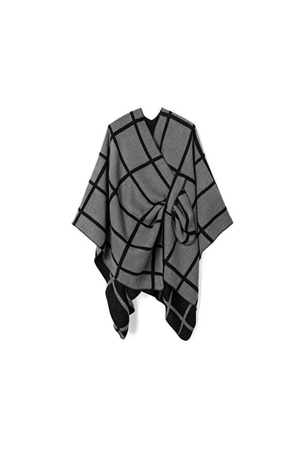 Villand Châle pour femmes Cap Poncho Cardigan avant Ouvert avec Ceinture et sac Cadeau pour l’Automne Hiver, Noir Gris