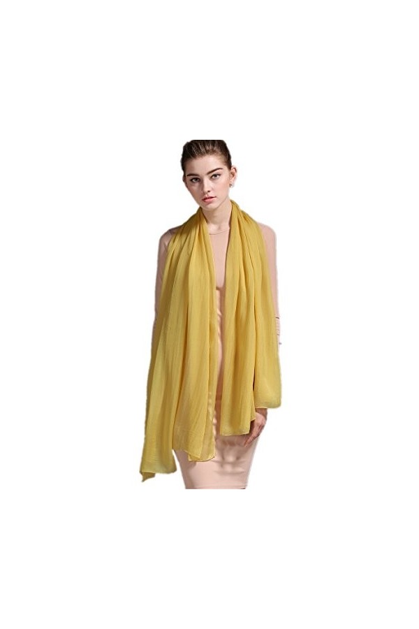prettystern 180/110 cm Echarpe Sarong Châle Pareo grande-taille étole XXL mousseline soie Printemps été jaune citron A14