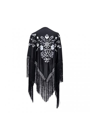 La Senorita Foulard Ceinture Chale De Danse Flamenco Broderie noir fleurs blanc Large