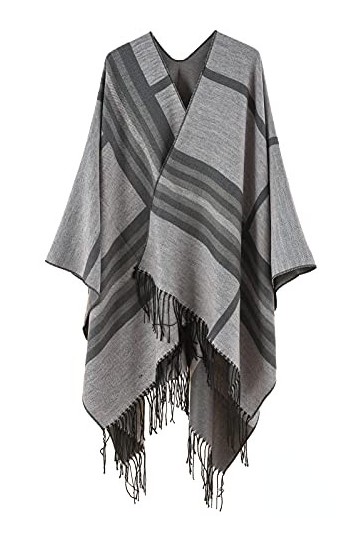 Maeau - Châle pour femme avec pompon imprimé imprimé tartan à rayures tendance élégant, doux, long, léger, réversible, surdim