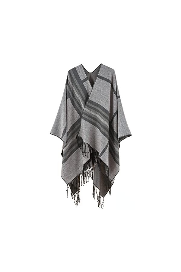 Maeau - Châle pour femme avec pompon imprimé imprimé tartan à rayures tendance élégant, doux, long, léger, réversible, surdim