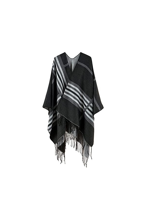 Maeau - Châle pour femme avec pompon imprimé imprimé tartan à rayures tendance élégant, doux, long, léger, réversible, surdim