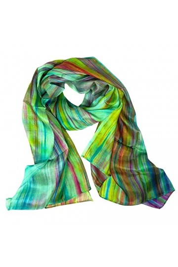 Millie and Boo Écharpe en soie pour femme - Pure soie de mûrier - Grande écharpe en soie verte multicolore peinte à la main -