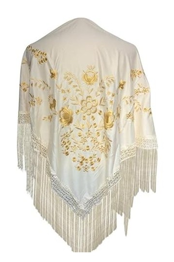 La Senorita Foulard Ceinture Chale De Danse Flamenco Broderie Frange Blanc cassé Grand
