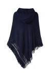 Ferand Chic Poncho Cape à Capuche en Crochet Chaud pour l Automne Hiver Femme - Taille Unique - Bleu Marine