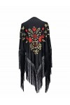 La Senorita Foulard Ceinture Chale De Danse Flamenco Broderie Frange noir rouge d or Large