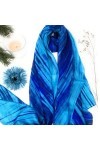 Écharpe 100 % soie - Grand mélange de bleu en soie pure pour femme, bleu