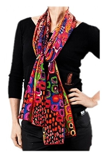 prettystern P261 - Longue 160 Cm Écharpe en 100% Soie Femme Multicolore écharpe en Soie Imprimé Très Artistique - Rouge